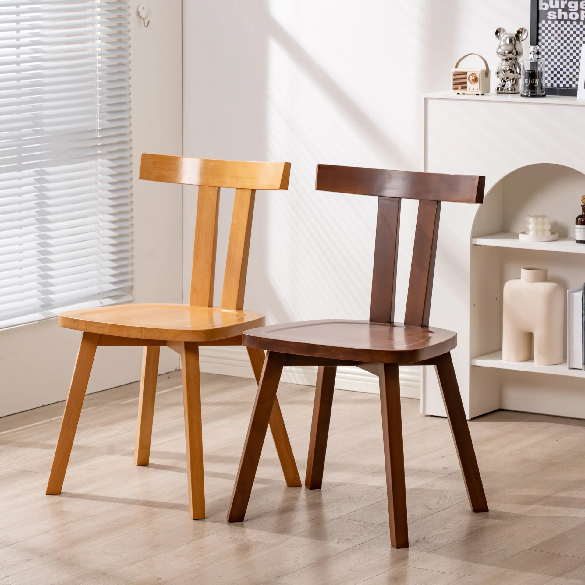 High-end restaurant Solid wood chair Cafe Stable walnut log Paula chair Chinese backrest beech leisure chair