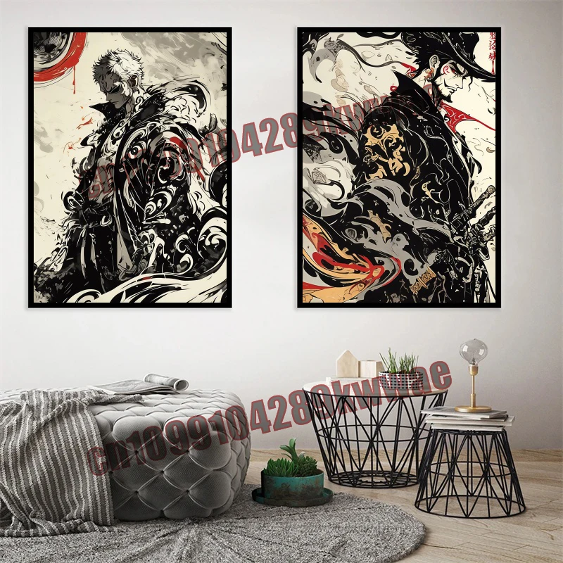 

Classic Cartoon Luffy Zoro Ink Painting Art Printing Canvas Painting Poster Cartoon Home Wall Aesthetic Art Wall Decoration Gift