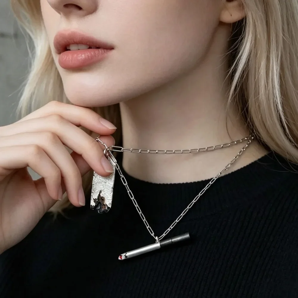 Lonely Ignited Cigarette Pendant Necklace Unisex Hip Hop Personalized Jewelry Daily Wear Club Party Casual Accessory Gift