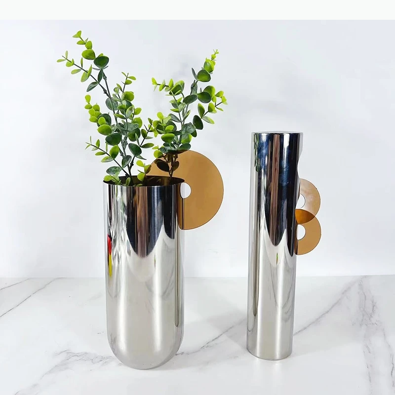 Stainless Steel Mirror Geometric Vase Table Decoration Flowers Arrangement Dried Flower Floral Vases Room Aesthetic Decor