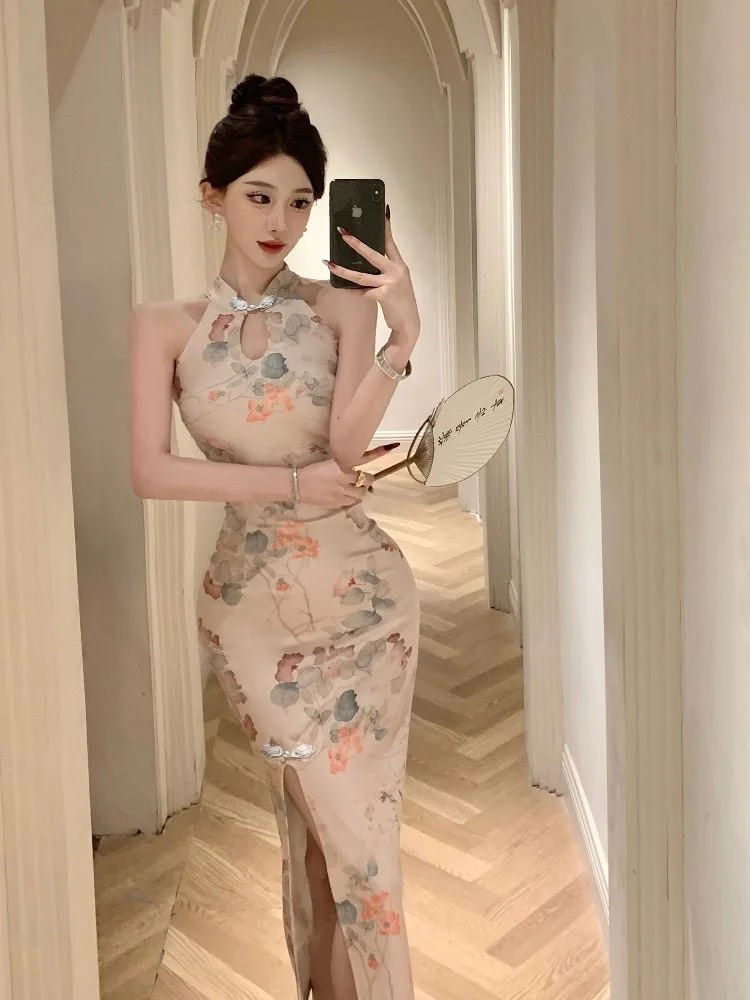 

Ele round Collar Svel Design 2025 New Sle QiPao Dr Floral Pattern Slimming Evening Gown for Women