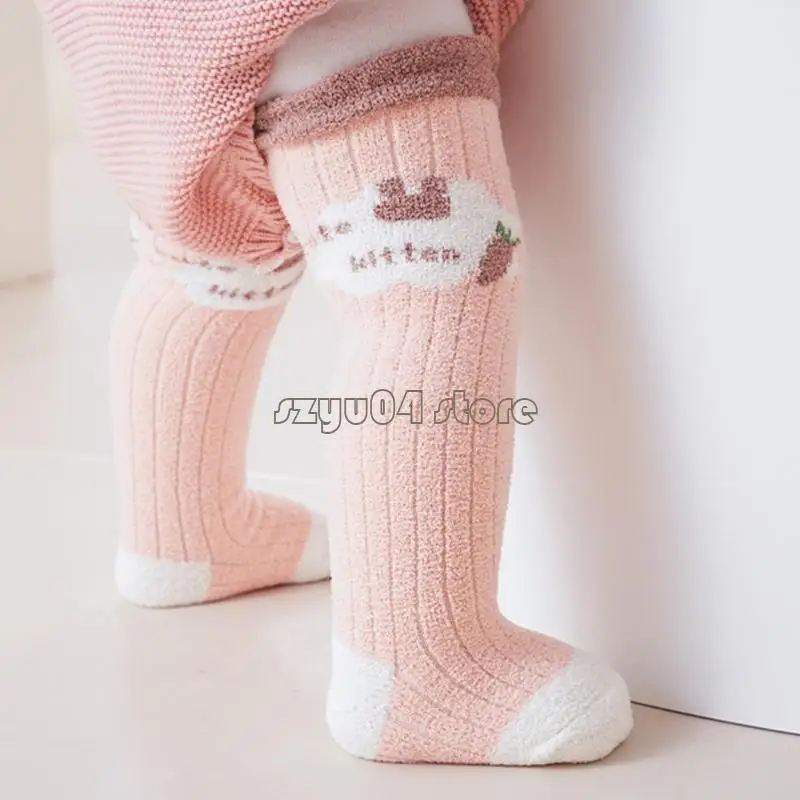 

4X7D 3 Pairs Coral Fleece Knee Stockings Baby Knee Socks Winter Long Socks with Animal Pattern Over The Knee Socks