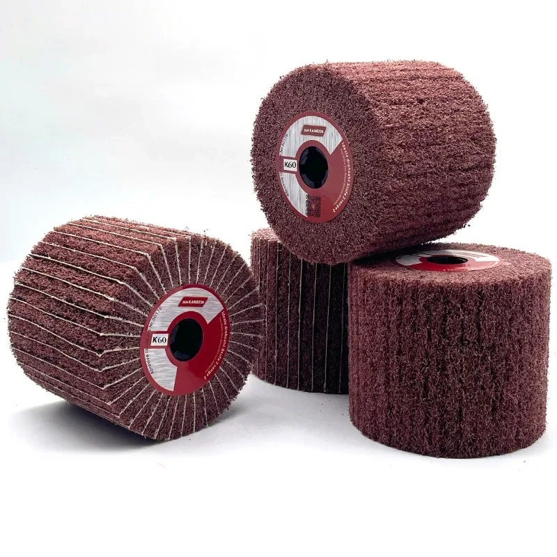 120x10mm Stainless Steel Non-woven Nylon Abrasive Flap Wheel Brush Wire Drawing Polishing Burnishing Drum Wheel Grit60~80