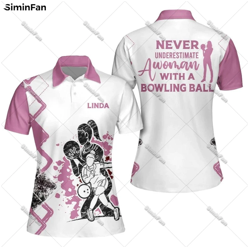 Imagem -02 - Pink Bowling Ball 3d All Over Impresso Camisas Polo Mulheres Tshirt de Tênis Senhoras Verão Lapela Tee Menina Feminino Top Unisex Streetwear