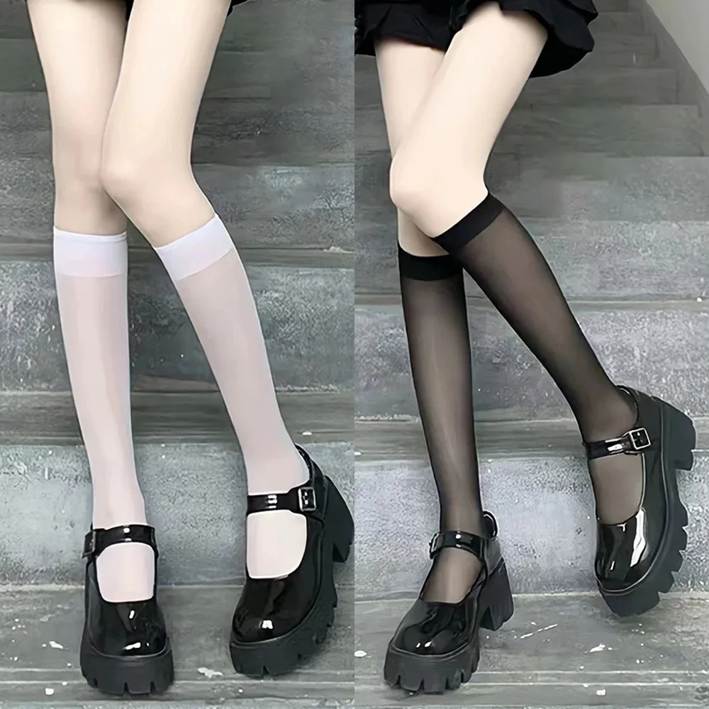 Women Silk Thin Knee Socks Transparent Elastic Ladies Spring Summer Stockings Girls Breathable Lolita JK Cute Nylon Long Socks