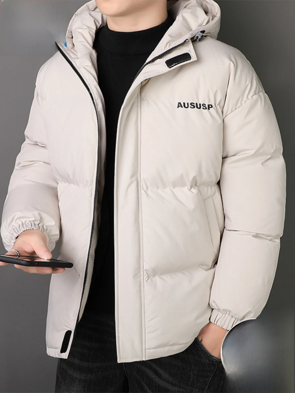 

Paul Winter Thiened down Cotton Jaet Men's Faionable Stand Collar Warmth Youth Casual Sle Zipper Closure Color