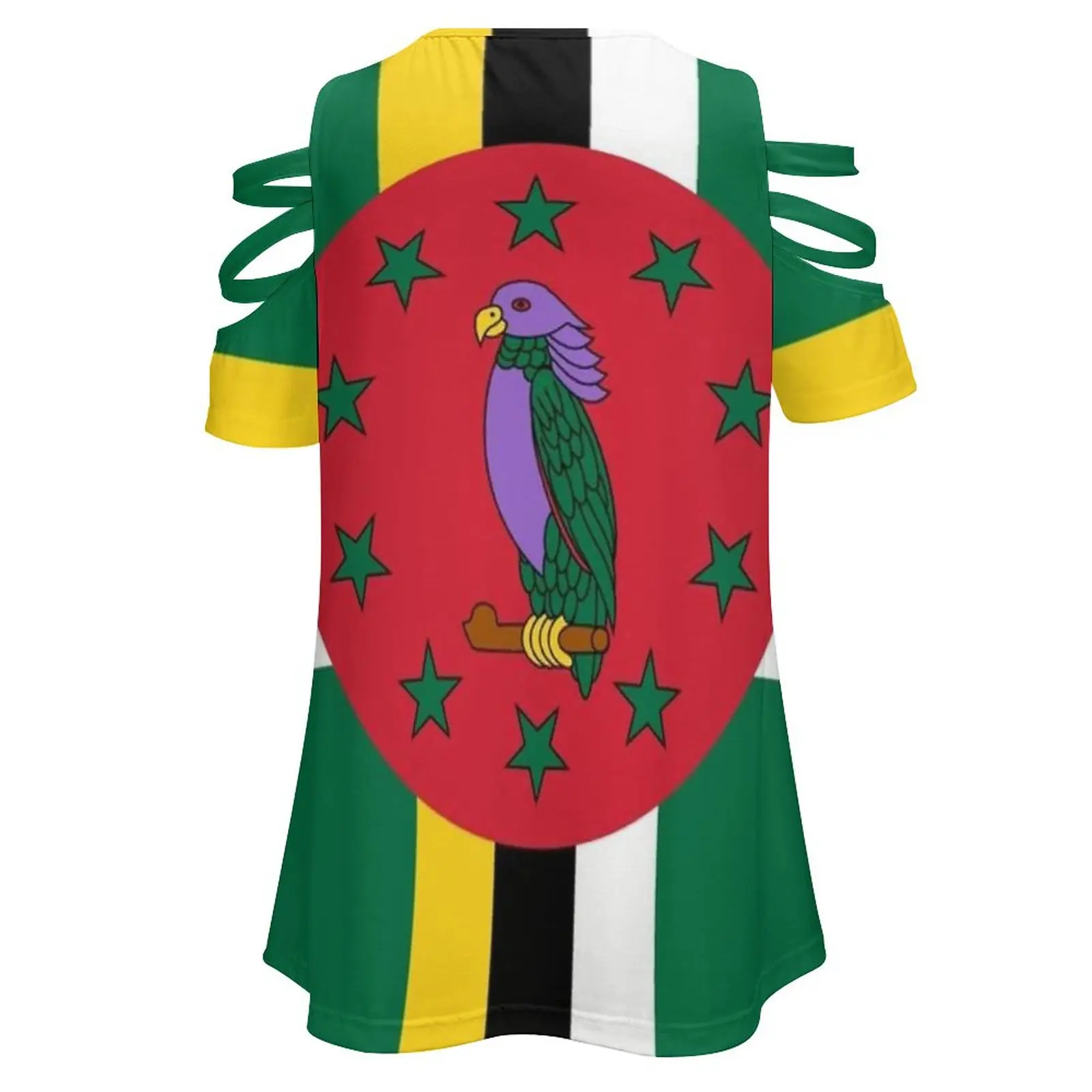 Flag Of Dominica New Fashion Zip Off Shoulder Top Short-Sleeve Women Shirt Flag Of Dominica Dominica