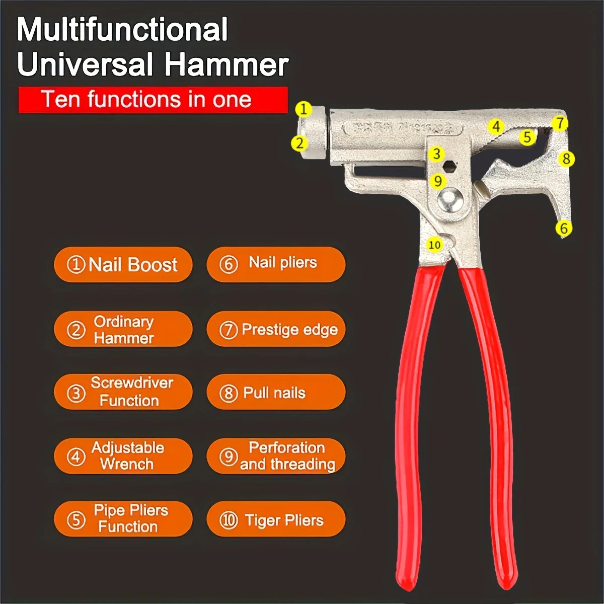 Multifunctional-Hammer Screwdriver Nail Gun Pipe Pliers Wrench/Outdoor Multitool Universal Hammer Screwdriver Pliers Wrench Nail