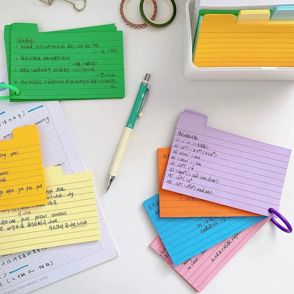 200 Sheets High Quality DIY Index Cards Horizontal Line Colorful Learning Flashcards Binder Revision Cards Students