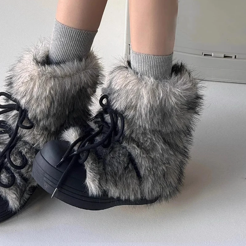 40 Fur Women Snow Ankle Boots Flats Platform Warm Shoes Woman Designer Winter New Trend Plush Casual Cozy Sneakers Botas Mujer39