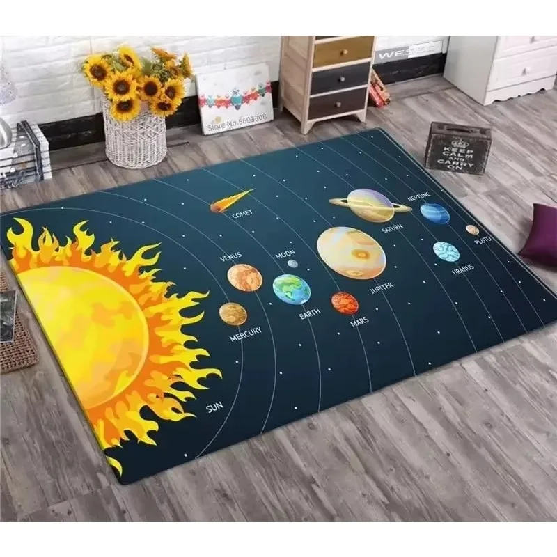 Solar System Planet Print Area Rug Soft Flannel Carpet Non Slip Floor Mat Kids Bedroom Playroom Home Indoor Space Theme Decor