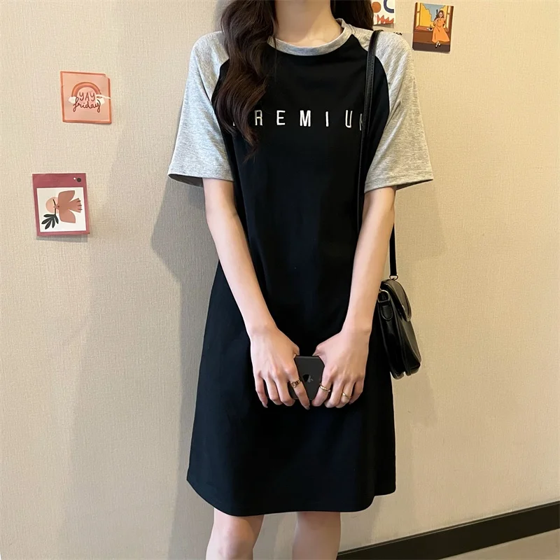 Summer Loose European and American Style Letter Print Women's and Pregnant Women's Fashionable Casual Round-neck Dress
