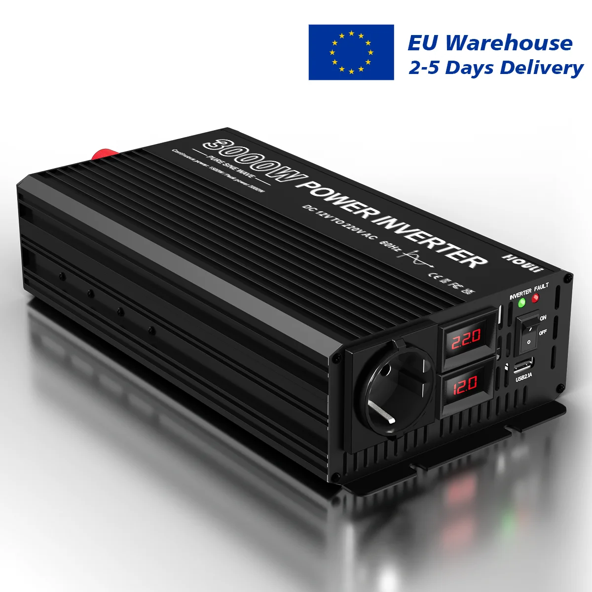 HOULI power inverter 3000W convertisseur 12v 220v voiture pur sinus transformador 50HZ europe socket