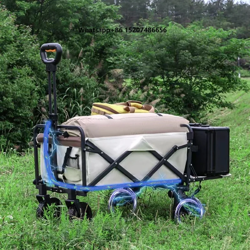 World's First Remote Control Electric Camping Cart Small Outdoor Travel Push Cart for Parent-Child Shopping and Storage