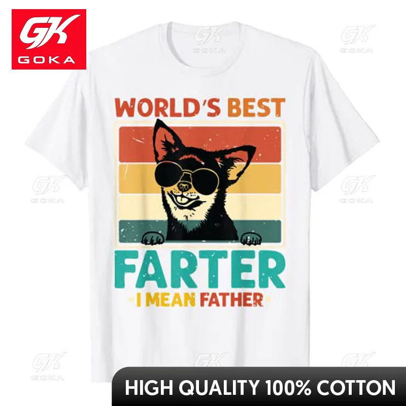 Worlds Best Farter I Mean Father Best Dad Ever Cool Dog Mens T-Shirt Father's Day Daddy Gifts Cute Animal Print Graphic Tee Tops