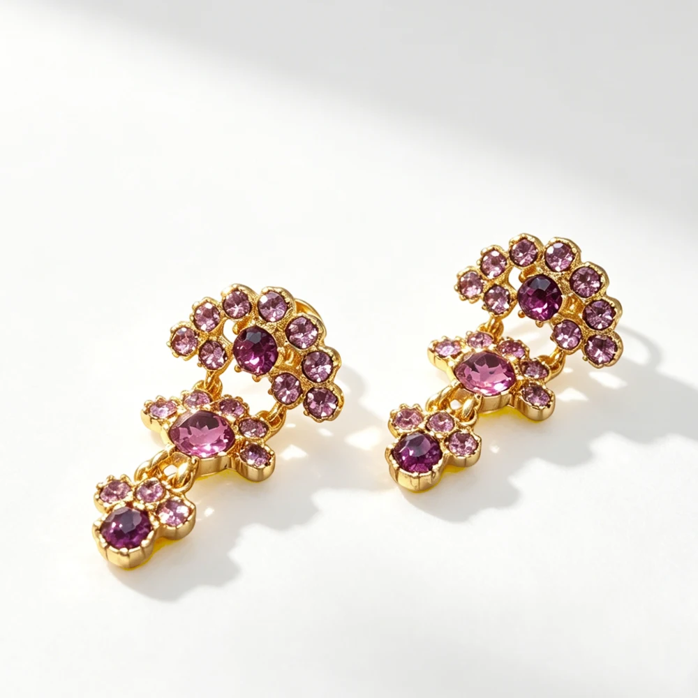 

Os Fashion Retro Hand-cut Crystal Arch Fan Layered Stud Earrings, Luxury Temperament Jewelry Banquet Birthday Gift for Women