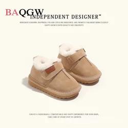 Easy To Wear Winter Children Baby Shoes Leather Warm Plush Toddler Boys Shoes Rubber Soft Sole Fashion Girls Sneakers EU15-25