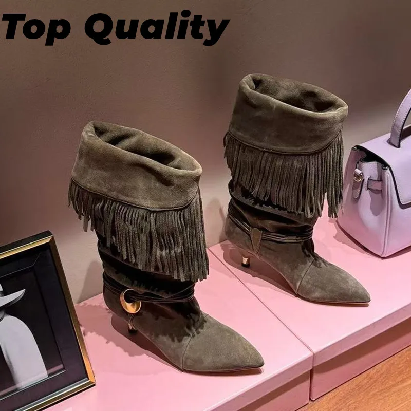 

Women's niche sexy design elastic boots women's suede material fashionable elastic long boots