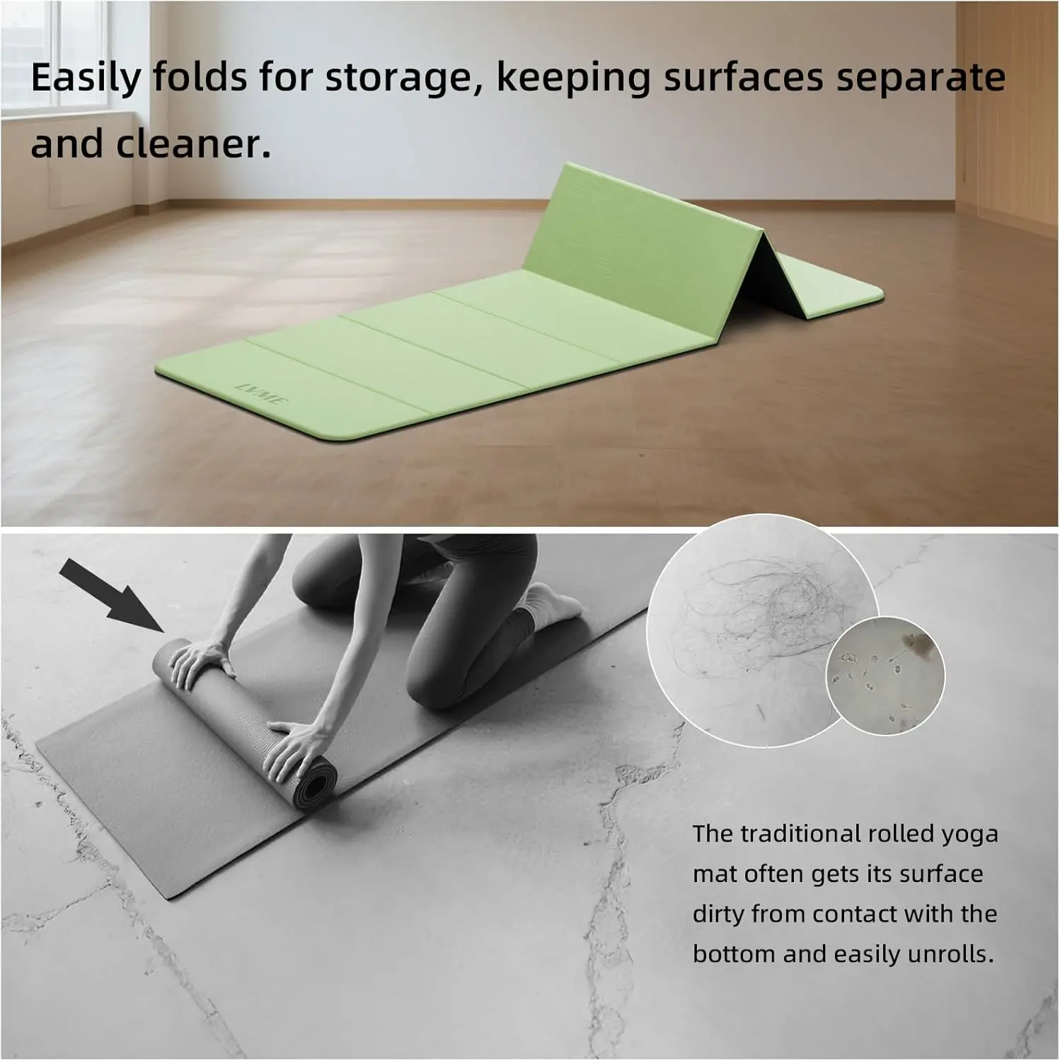 سجادة يوجا محمولة قابلة للطي بسمك 8 مم، معتمدة من SGS، غير قابلة للانزلاق، 71 × 24 بوصة، مثالية للسفر والبيلاتيس والتخييم والصديقة للبيئة #2