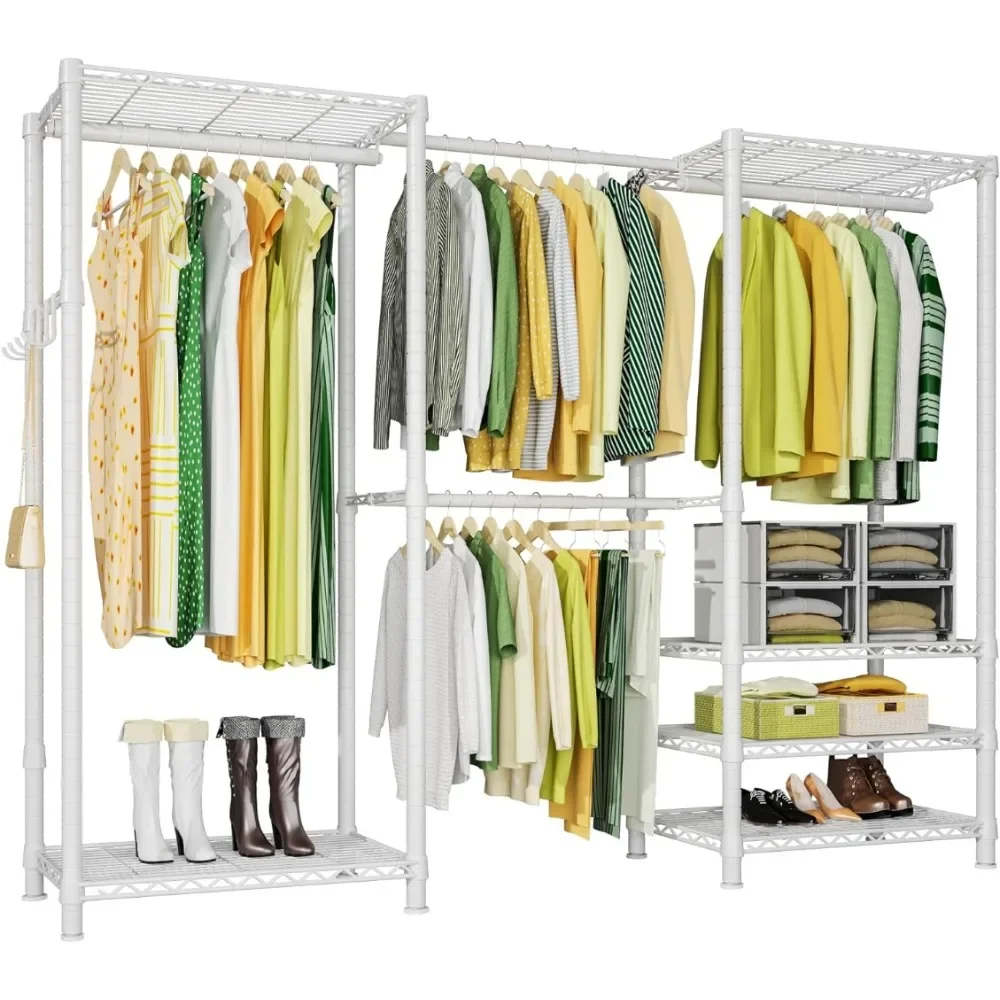 

Simple Sturdy Wardrobe Rack With Double Hanging Rods Bedroom Furniture Rolling Clothes Racks for Hanging Clothes 8 Side Hangers