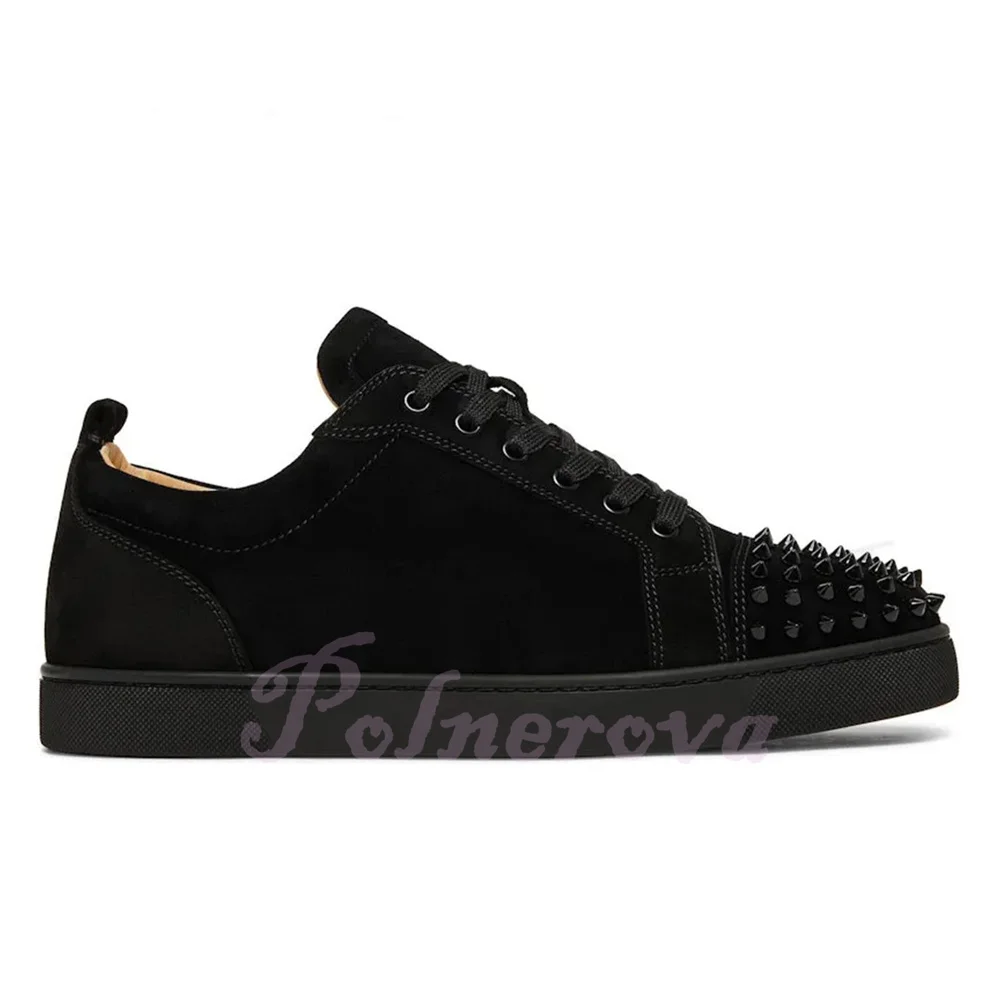 Preto rebites apartamentos sapatos masculinos rendas-up elegante tênis casuais designer resistente ao desgaste luxuoso sapato artesanal sapatos masculinos