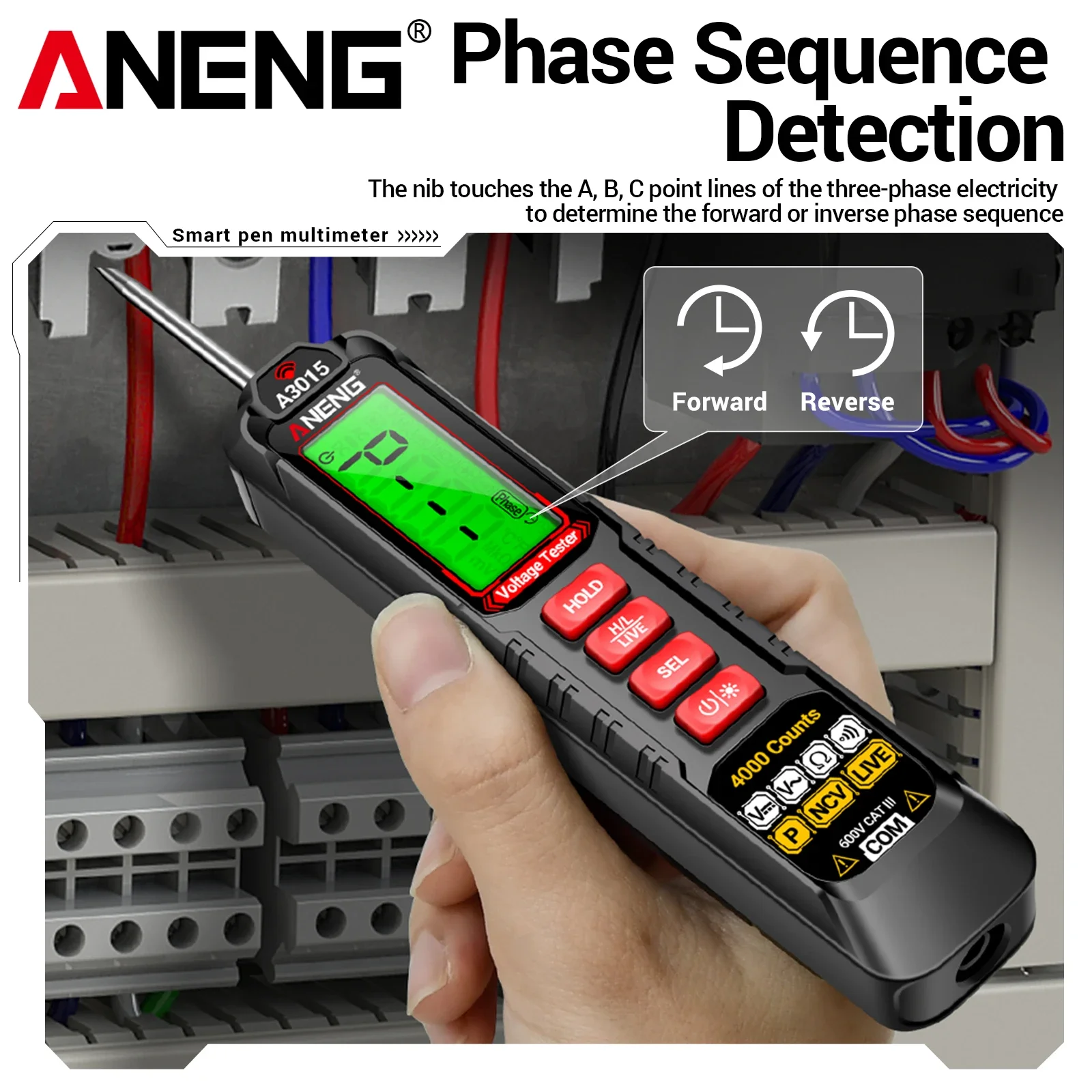 ANENG A3015 Pen Multimeter 4000 Counts NCV Live Wire Phase Break Tester AC DC Voltage Resistance Continuity Electrician Test Pen
