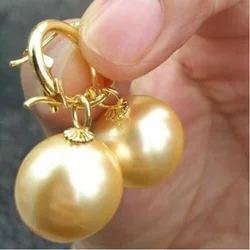 HUGE AAAA++++6-7mm 8-9mm 9-10mm 10-11mm 11-12mm  12-13mm 13-14mmnatural south sea Golden  pearl earrings 14Kp Yellow gold