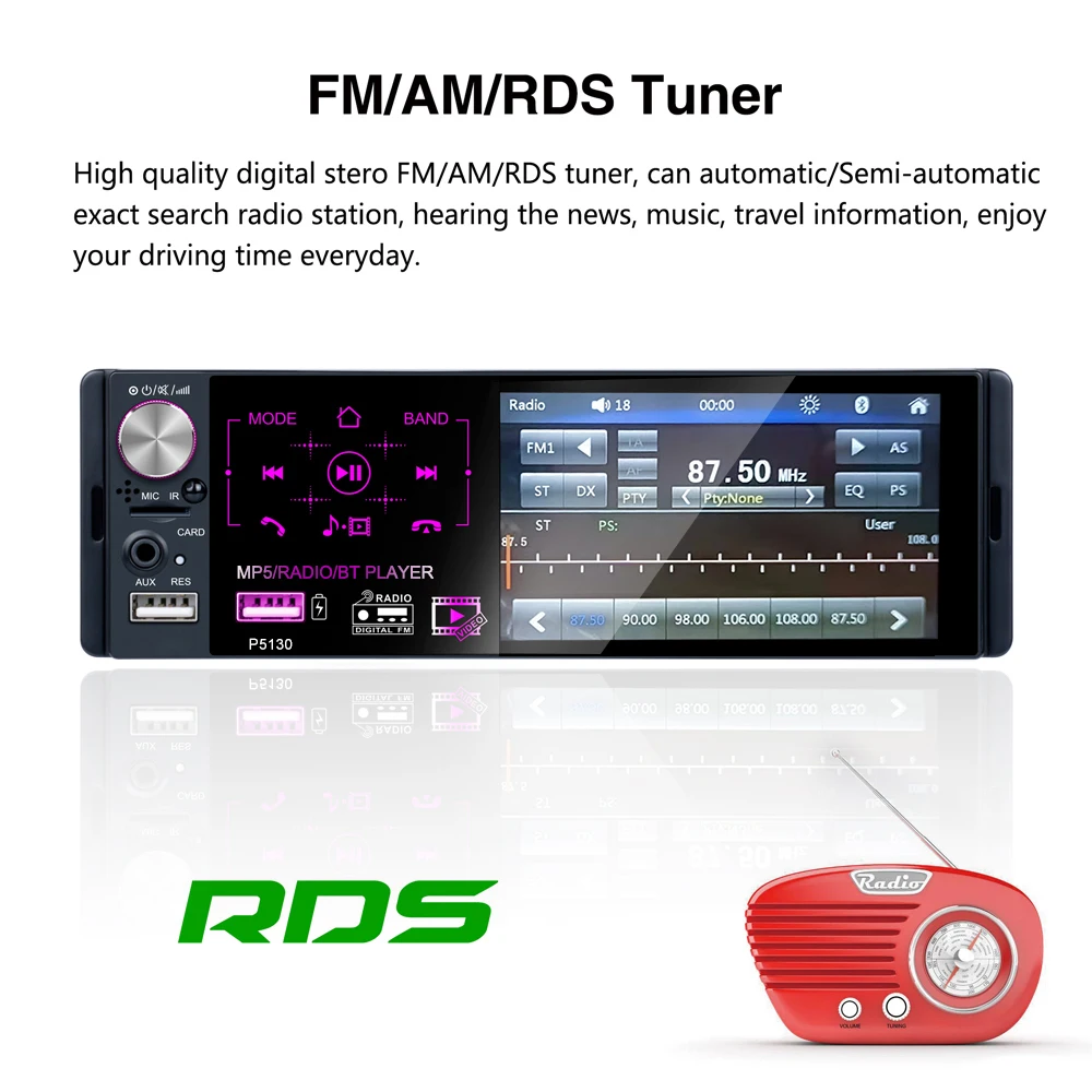 Rimoody 1Din 4.1 ''راديو ستيريو بالسيارة HD شاشة تعمل باللمس سيارة مشغل MP5 FM RDS AUX بلوتوث عجلة القيادة التحكم مشغل وسائط متعددة #3
