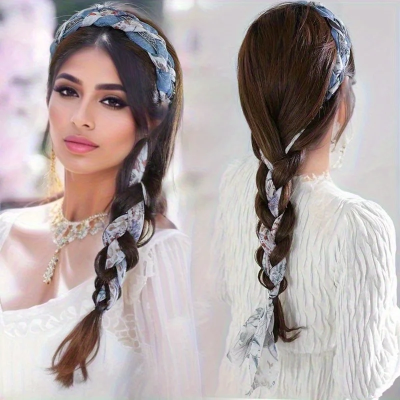 1Pc Vintage Cute Mesh Headband With Rhinestone Embellishments - Floral Print Twist Hairband For Women, Daily Wear, Fashion Hair