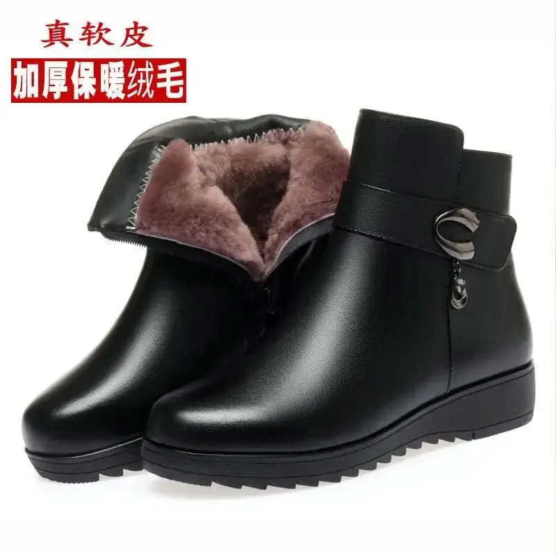Damen-Winterstiefel aus Baumwolle, warme Lederstiefel, Schneestiefel, modische Baumwollstiefel, knöchelhohe Stiefel für Mütter