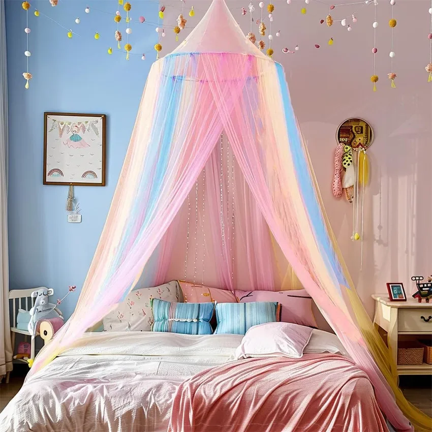Cute Rainbow Dome Bed Canopy 75X600CM Sheer Gauze Curtain For Bedroom Double Bed Garden Decor