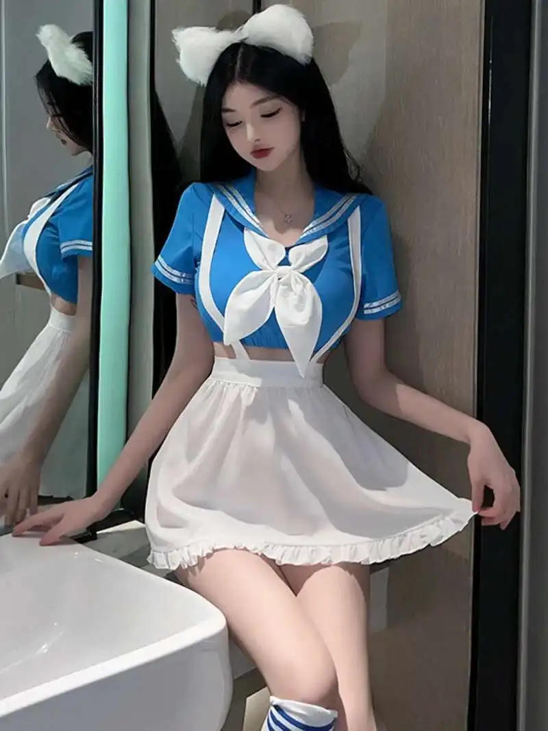 الحلو لطيف فتاة فستان قصير تي شيرت مثير أكاديمية نمط طالب فتاة موحدة الرغبة النقية النساء الملابس فستان أنيق الكورية B5SF