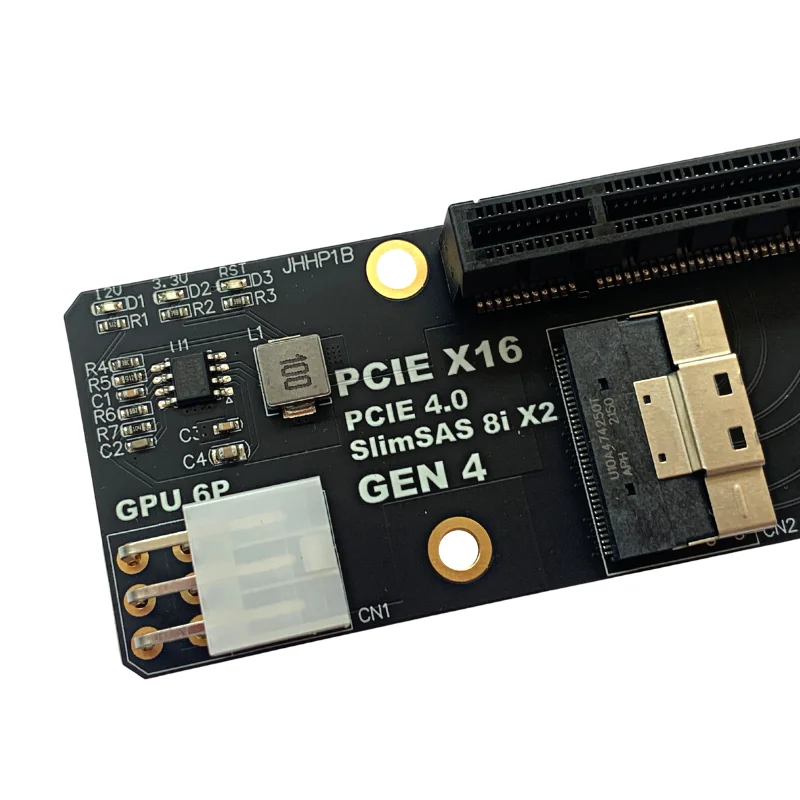 SlimSAS 8i Gen4 2-Port X2 zu PCIE 4.0 X16 Slot Adapter Board für Netzwerk-Grafik-Videoaufnahmekarten mit 6Pin Power