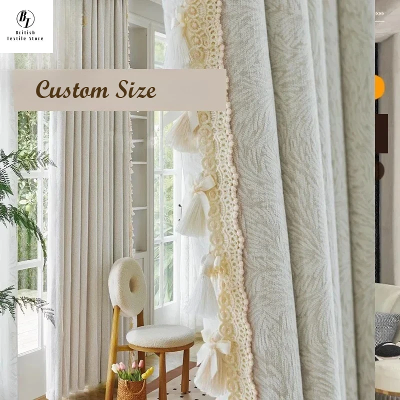 

Custom Size！！French Fashion Jacquard Chenille Thickened Lace Simple Romantic Curtains for Living Dining Room Bedroom Decor