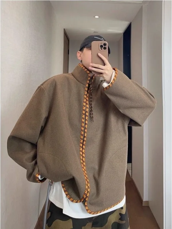 

Мужская куртка большого размера с тигровым принтом, декорированная поясом с узором, на молнии, свободного кроя, осенне-зимнее пальто в уличном стиле