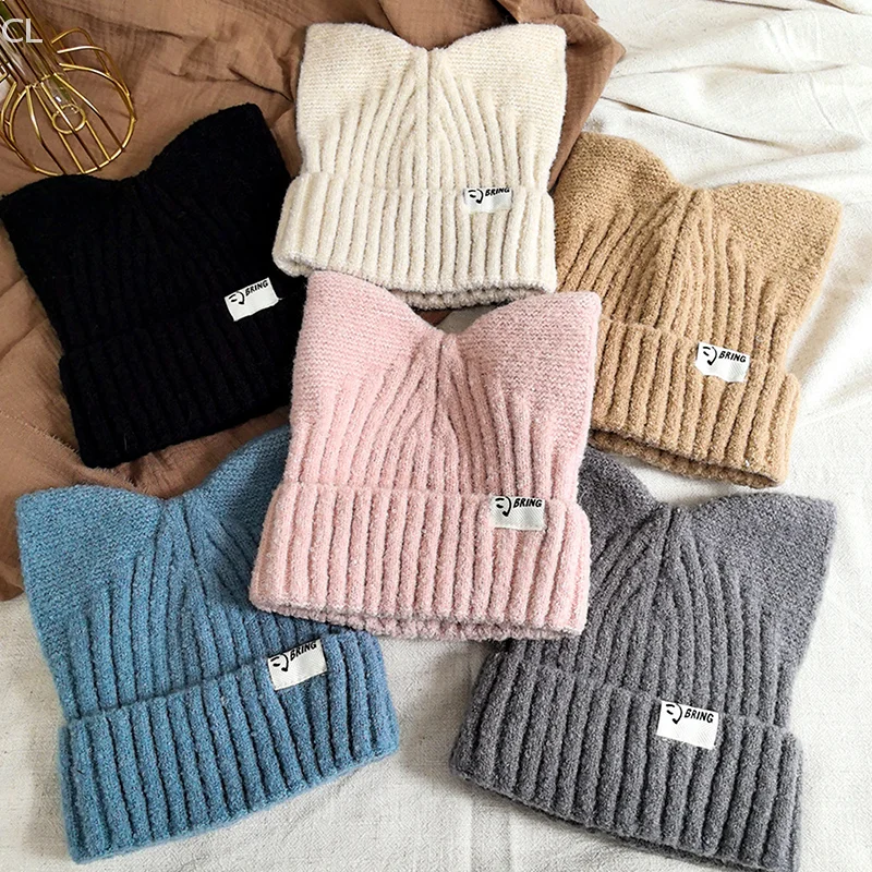 For Women Autumn And Winter Warm Ear Protection Sweet Versatile Pullover Knitted Hats Cute Cat Ears Beanies