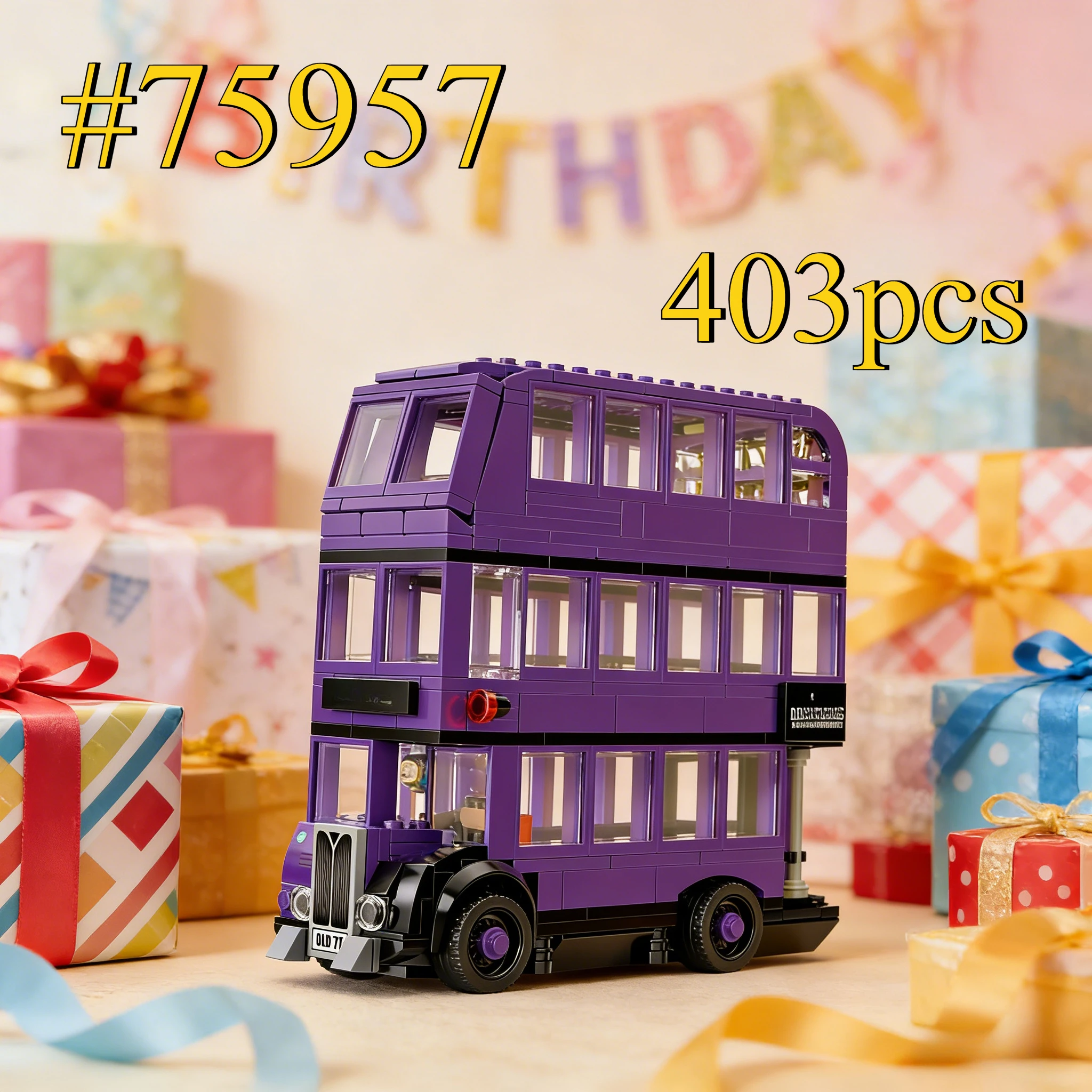 

Фиолетовый трехэтажный автобус, модель 75957, наборы строительных блоков, подходят для подарков на день рождения, совместимы с деталями Lego, 403 шт.