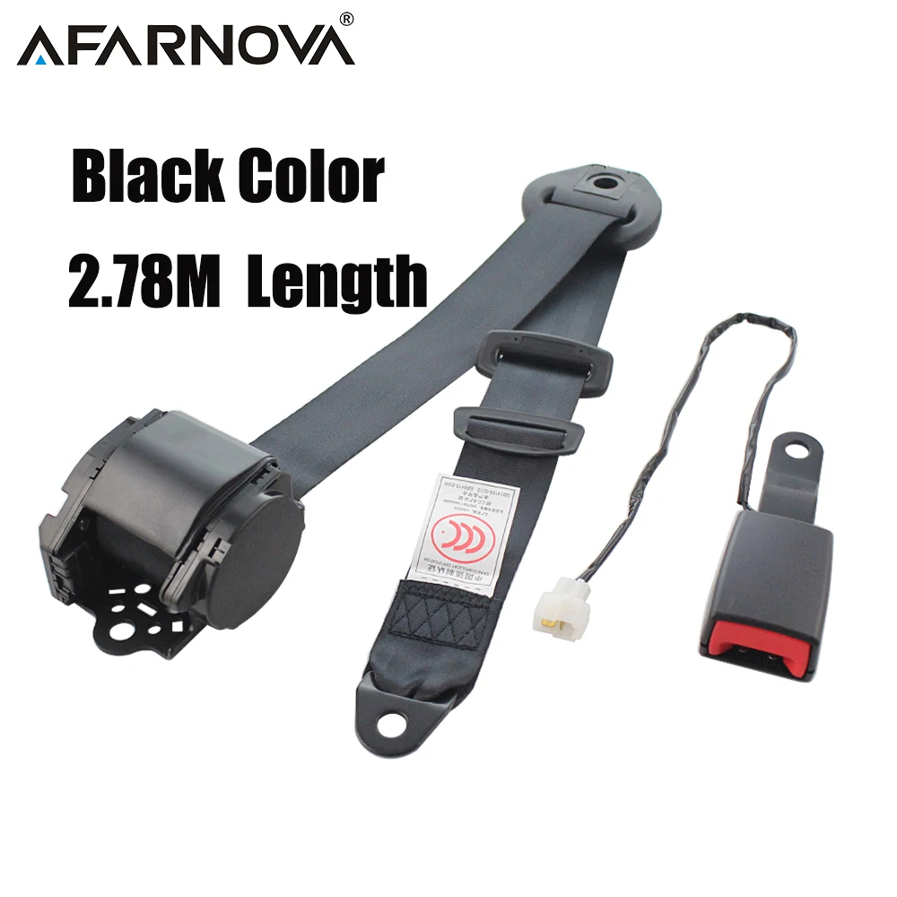 

Black 3 Points Adjustable Car Seat Belts Lap Retractable Safety Strap Auto Adjust Seatbelts Emergency Lock With Alarm Sensor New