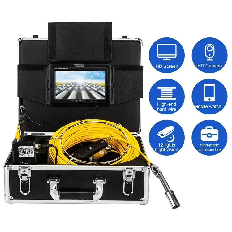 7 Inch Screen 50 M Cable Length Optional Portable Customized Dvr Recording Wifi Function Drain Sewer Pipe Inspection Camera