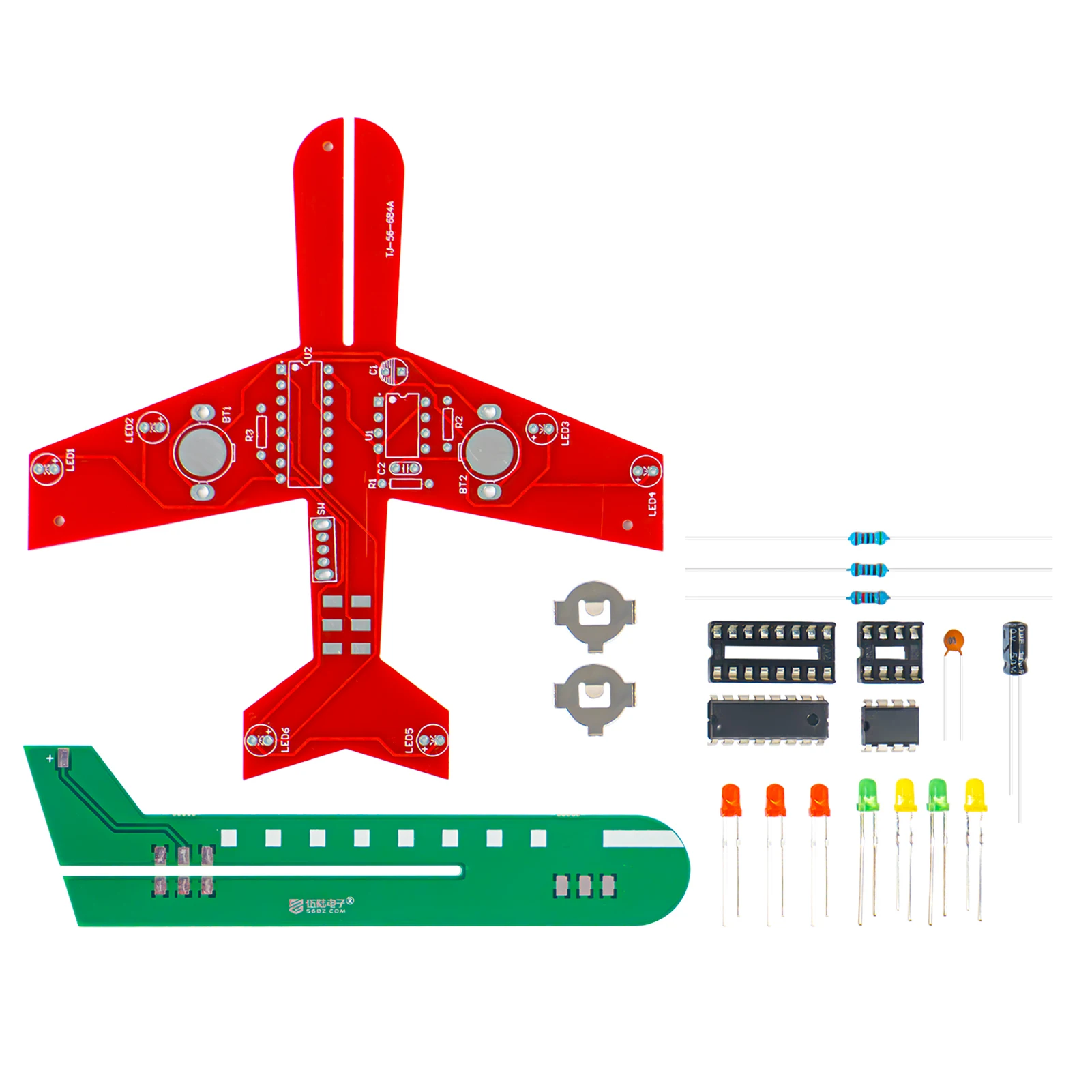 Kit eletrônico diy pequeno avião cd4017 lâmpada de fluxo prática de soldagem kit de montagem ciência eletrônica piscando led pcb