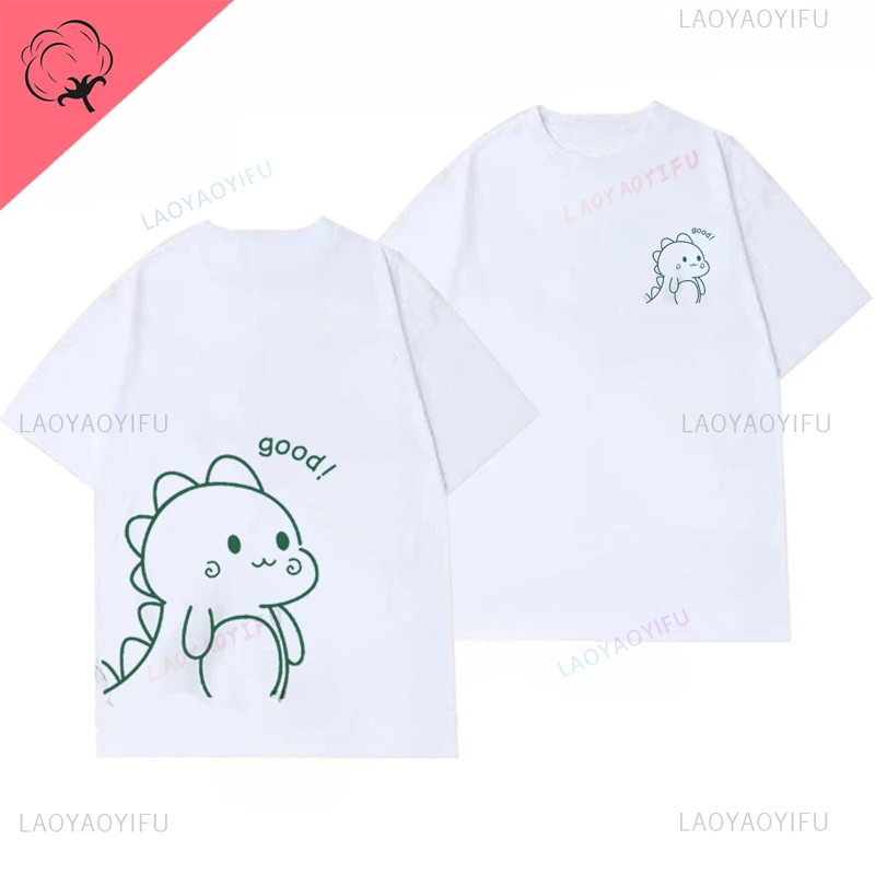 Cute cartoon dinosaur print Harajuku street fashion retro trend summer men and women universal round neck short-sleeved T-shirt