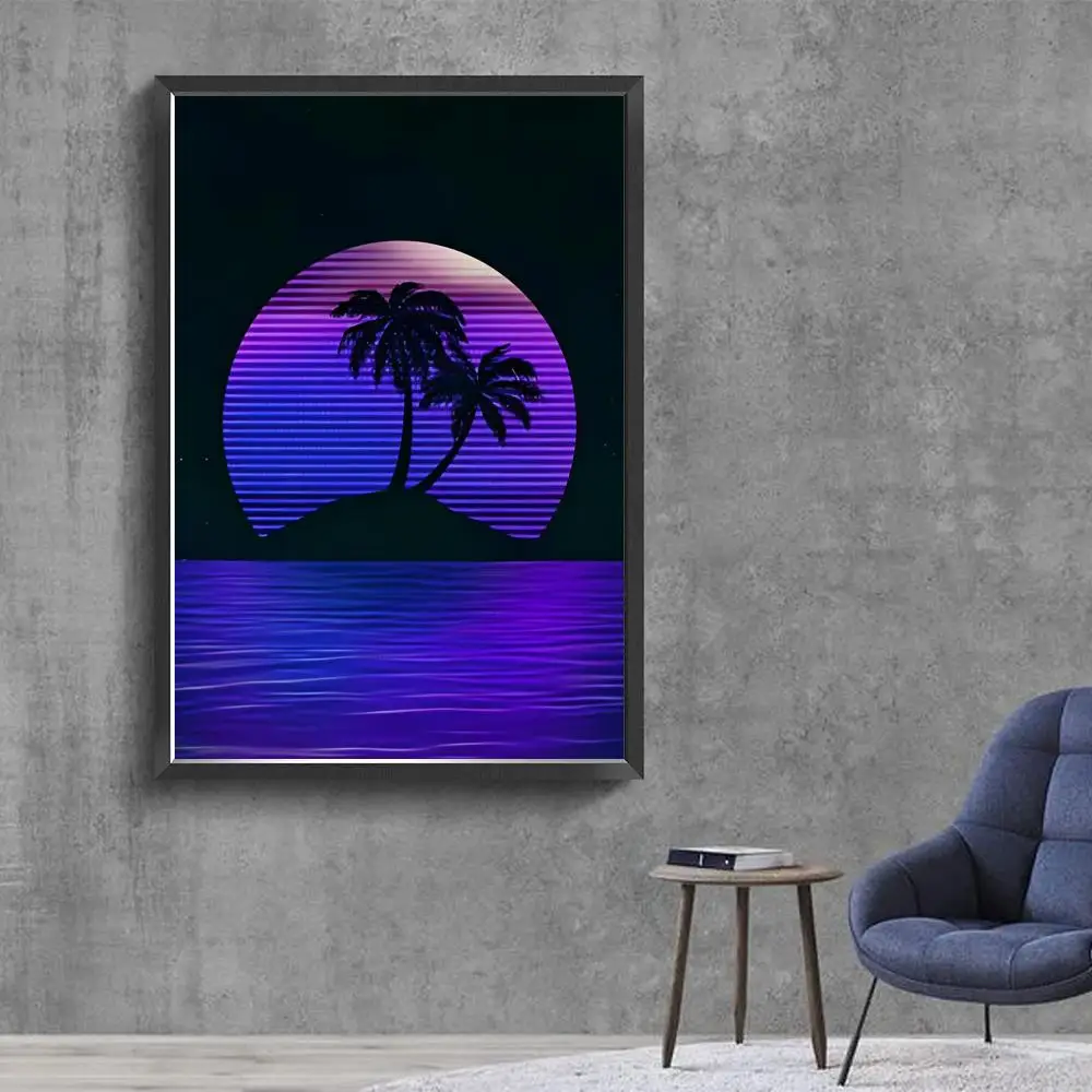 Neon Retrowave Synthwave Whitepaper Poster Fancy Wall Sticker for Living Room Bar Decoration Decor Art Wall Stickers