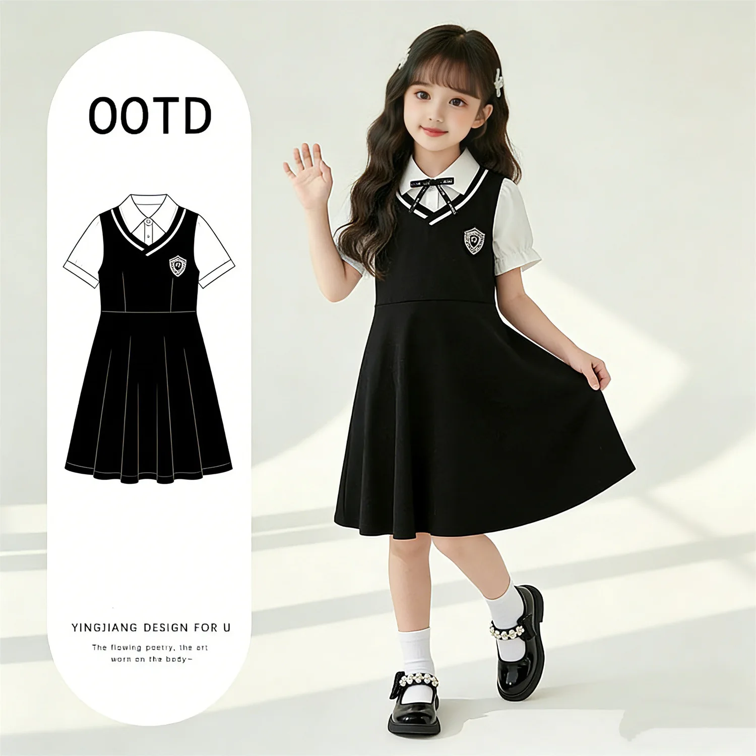 2026 summer Kids Preppy Student party princess JK Dresses patchwork Child Clothes striped Teens Girls Daily Wear 4 8 10 12 year