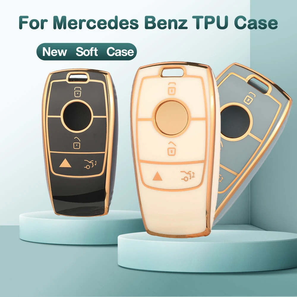 Jingyuqin TPU Car Key Case 4 Buttons For Mercedes Benz A C E S G Class GLC CLE CLA W177 W205 W213 W222 X167 E300 Remote Key Fob