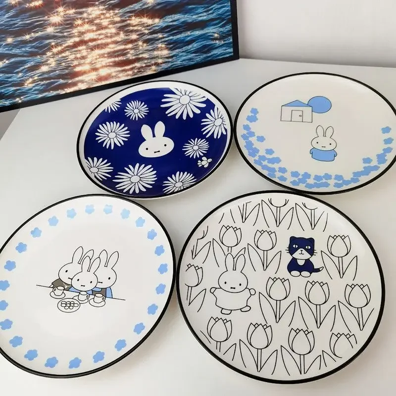 

Kawaii Miffy Cute Cartoon Fashion Senior Ins Ceramic Disk Dish Breakfast Inventory Heart Dessert Plate Toy Gift