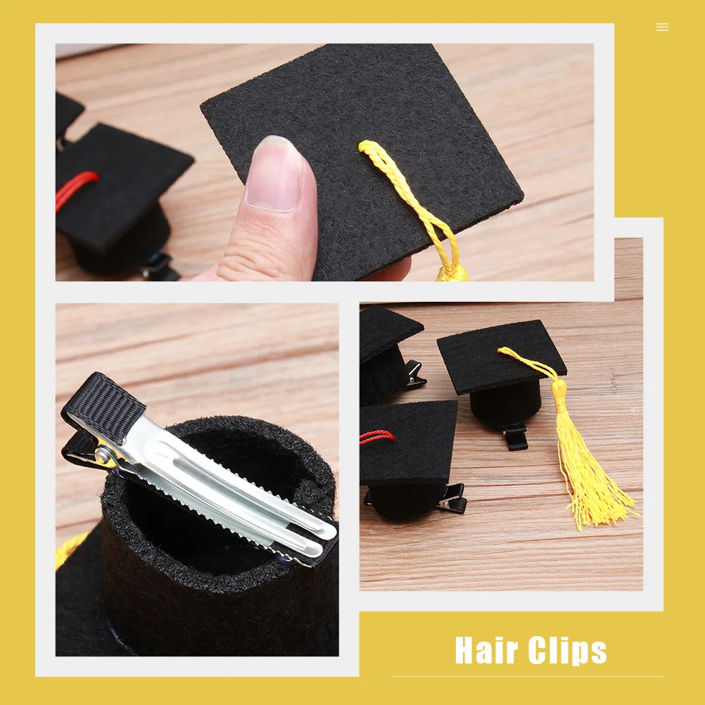 

2pcs Doctoral Hat Hair Clips Cute Felt Graduation Party Photo Props Small Accessories Stylish Doctoral Hat Hair Clips Hairpins