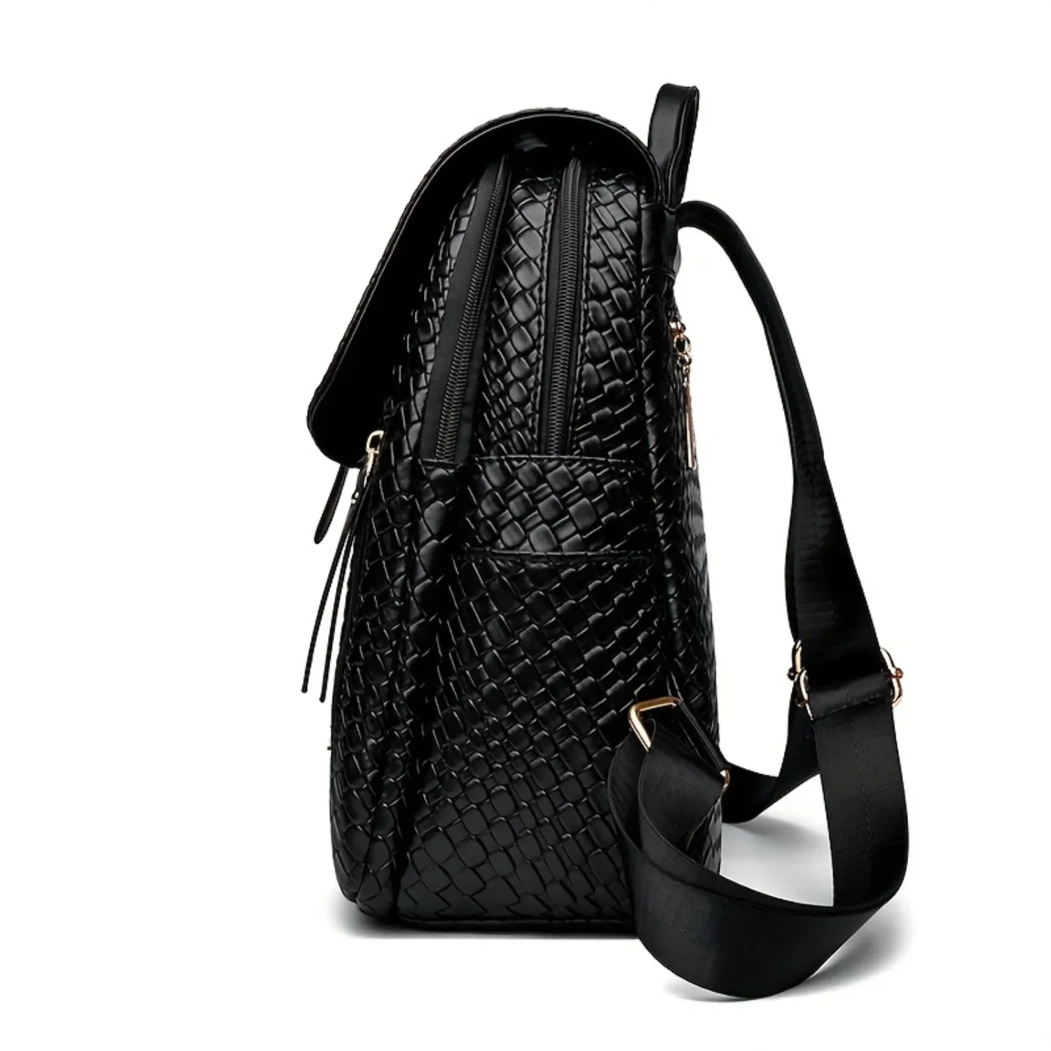 Zaino con patta intrecciata, semplice zaino in pelle vegana, zaino versatile per lavoro, viaggi