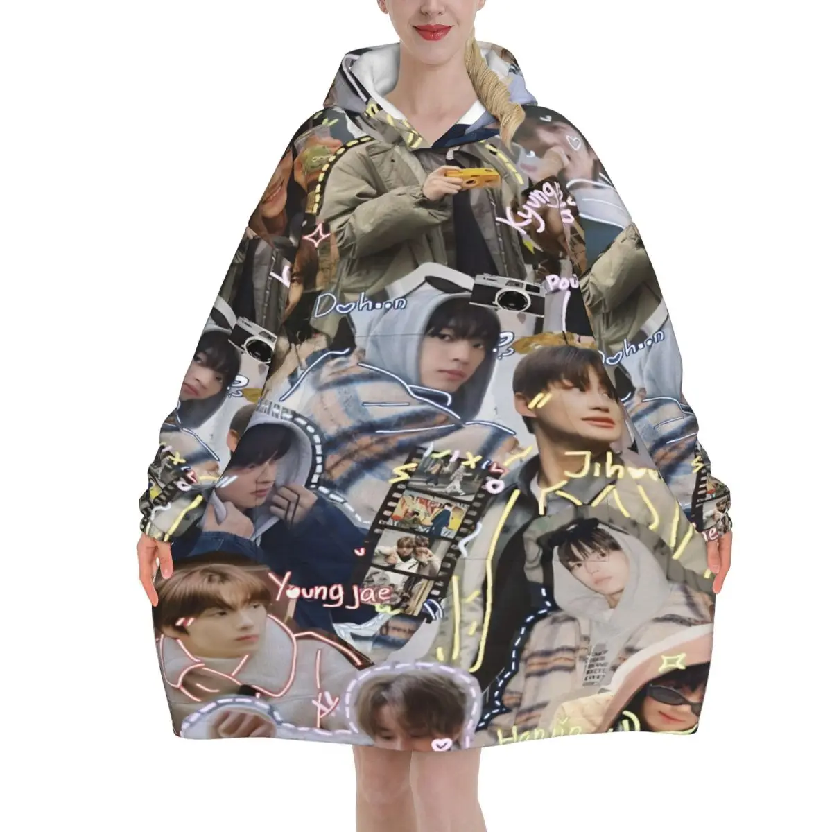 TWS Boy Group Blanket Hoodie Oversized Wearable Sweatshirt Blanket Warm Gifts for Women Girls Girlfriend