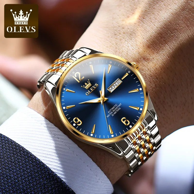 OLEVS Men\'s Mechanical Watch Waterproof Luminous Stainless Steel Digital Dial Business Automatic Watch for Men Wrist watch 9928