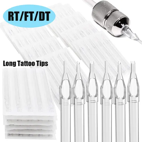 Puntas de aguja de tatuaje largas, boquillas de tatuaje transparentes desechables, tubos de puntas de tatuaje de 108mm para suministros de máquinas de tatuaje, 100/50 Uds.